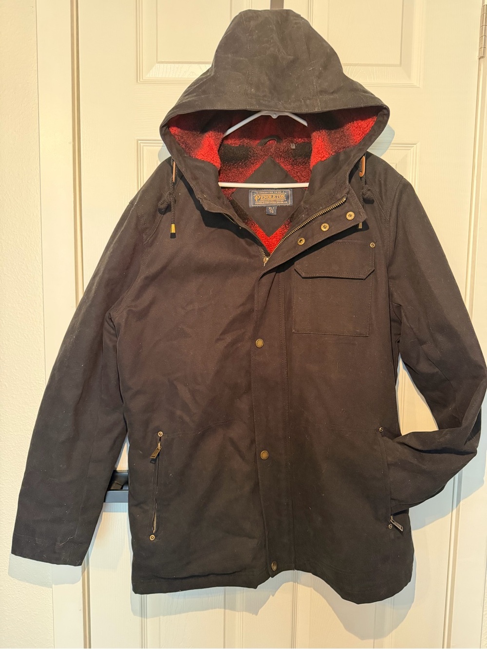 Pendleton Black Field Jacket with Red Sherpa Lining